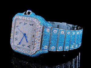 Montre unisexe en acier inoxydable avec diamant moissanite bleu, boîtier carré fait à la main, luxe, mode, automatique, mécanique, quartz - Product Image 2