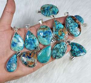 Shattuckite จี้เงินชุบเครื่องประดับขายส่งจี้สีฟ้าสร้อยคออัญมณี shattuckite - Product Image 1