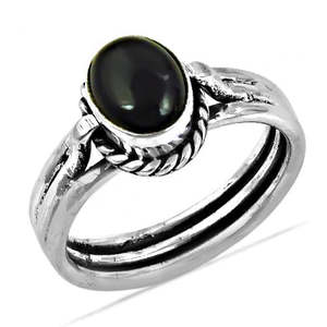 "Fine Rhodium-Plated <b>925</b> <b>Silver</b> <b>Ring</b> with 10mm Black Onyx Stone for Women" - Product Image 2