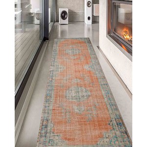 Alfombra Estampada Vintage Turca con Medallón Floral Naranja, Alfombra Delgada No Tejida, Fácil de Limpiar, para Oficina - Product Image 4