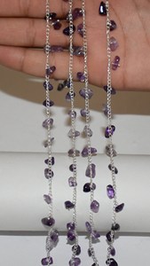 Natural Purple Amethyst Uncut Chips Beads Dangling chain. Silver Plated <b>Cluster</b> Rosary Chain. Rosary for Jewelry Bracelet Making - Product Image 2