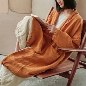 เสื้อโค้ทคาร์ดิแกนผ้าลินินวินเทจมีกระเป๋าทรงหลวมลำลองสำหรับผู้หญิง - Product Image 5