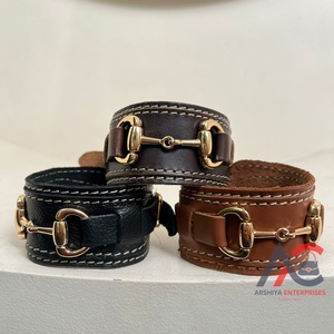 Wholesale 2025 Latest Silver Tone Horse Bit Hardware with Adjustable Pin Buckle Wide Cowhide Leather <b>Bracelet</b> Jewelry <b>for</b> Unisex - Product Image 1