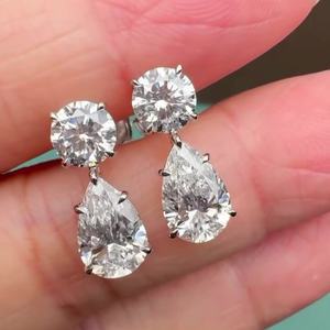 10.00tcw Lab Grown Round and Pear <b>Diamond</b> <b>Dangle</b> Drop <b>Earrings</b> D-E-F Color VVS-VS Clarity - Product Image 4
