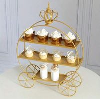 Support à gâteau en forme de carrosse de Cendrillon, 3 étages, en métal doré, présentoir à cupcakes, support décoratif pour mariage et fête