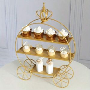 Support à gâteau en forme de carrosse de Cendrillon, 3 étages, en métal doré, présentoir à cupcakes, support décoratif pour mariage et fête - Product Image 1