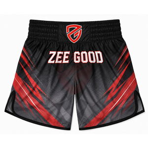 Shorts de boxe Muay Thai personnalisés avec logo, 100% polyester extensible, séchage rapide, respirant, léger, service OEM personnalisé sur le devant - Product Image 2