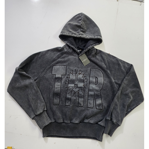 เสื้อฮู้ดผู้ชายทรงโอเวอร์ไซส์ฮิปฮอปโอเวอร์ไซส์ผ้าทอลายนูนมีฮู้ดผ้าคอตตอนไซส์ใหญ่พิเศษ - Product Image 1