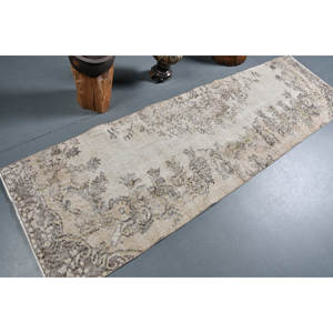 Alfombra turca vintage de 2,5x8,4 pies, lana beige hecha a mano con diseño de retazos, sala de estar forma rectangular para, estilo Tabriz - Product Image 2