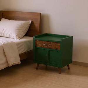 Mesita de noche de Color verde oliva de diseño moderno de madera maciza de teca para muebles de dormitorio de apartamento, muebles para el hogar - Product Image 1