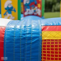 Toboggan gonflable commercial 6x4m sur le thème des Smurfs, château gonflable extérieur pour enfants, toboggan sec en PVC, équipement de terrain de jeu