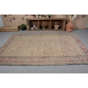 Vintage Turkish <b>Wool</b> Area Rug 63 X 94ft Beige <b>Red</b> Patchwork Design Large Rectangle Latex Traditional Style for Hallway Room - Product Image 3