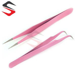 Pincettes d'extension de cils personnalisées avec Logo, couleur rose, ensemble de 2 pièces, vente en gros - Product Image 4