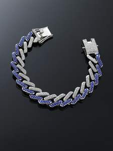 Luxury Hip Hop Cuban Chain Blue Moissanite <b>Diamond</b> Quartz ETA Automatic <b>Watch</b> Pointer Dial Stainless Steel Band Sapphire Glass - Product Image 2