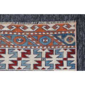 Alfombra Turca de 2.8x5.1 pies, Alfombra Herki Vintage, Alfombra Geométrica Azul de Lana - Product Image 5