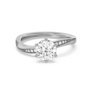 Bague de fiançailles Peaceful Jewelry à bande incurvée, diamant de laboratoire rond brillant de 0,80 ct, qualité F-VS2, sertie dans un or massif 14 carats poli - Product Image 3