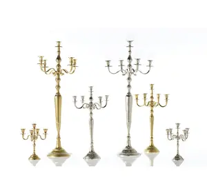Candelabro in oro e argento con candelabro alto a 5 braccia per decorazione da tavola nuziale alto portacandele per decorazione da pavimento per festa nuziale