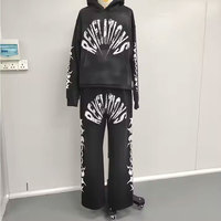 Ensemble pantalon de survêtement évasé personnalisé à capuche 500GSM surdimensionné impression empilée survêtement baggy polaire lavé à l'acide survêtements pour hommes