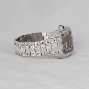 Élégant cadran rouge luxe automatique VVS Moissanite diamant montre chiffres romains cadran carré avec bande entièrement glacée largeur 20mm - Product Image 2