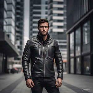 แจ็กเก็ตหนัง PU แขนยาวมีซิปสำหรับผู้ชาย, เสื้อกันลมสวมใส่สบายๆสำหรับฤดูหนาวสำหรับขี่มอเตอร์ไซค์ - Product Image 2