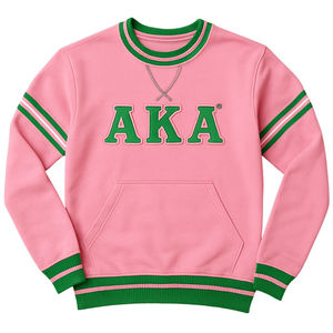 AKA Sudadera de cuello redondo bordada a rayas rosas Ropa de hermandad de mujeres de la vida griega personalizada con rayas de punto y manga - Product Image 4