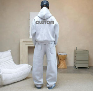 Cotton Solid Heavyweight Baggy Fleece Oversized Hoodies Jogger Set <b>Tracksuit</b> for Men Breathable Fitness Sportswear Winter - Product Image 4