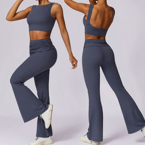 Ensemble de sport d'entraînement sportif sans manches pour femmes haut pour Impact dos nu taille haute Yoga soutien-gorge pantalon pliant Flare Design respirant - Product Image 6