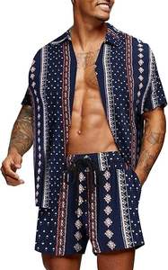 Summer Cotton <b>Linen</b> Comfortable With Button Polo <b>Long</b> Sleeve+<b>Shorts</b> Simple Two-piece Suit Casual Beach Wear Men Clothes Set - Product Image 2