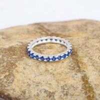 Saphir bleu pierres précieuses pleine éternité bague en argent Sterling 925 naturel à la mode or massif et saphir bijoux 18k 1 pièces