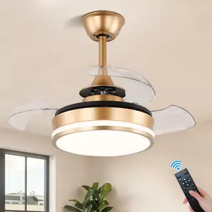 Small Gold Dimmable Ceiling Fans Semi Flush Mount with Light ABS Material 6 Speeds Low Decibel LED Flush Mount Ceiling Light