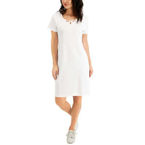 Abito da donna Karen Scott con scollo a cuore e dettagli all'uncinetto, traspirante, bianco, taglia grande, lunghezza maxi, naturale, per il giorno del club - Product Image 1