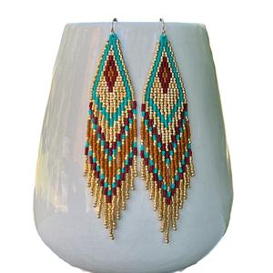 Classique écologique Huggie boucles d'oreilles à la main perle de rocaille broderie violet/jaune/vert perlé plume Festival bijoux - Product Image 4