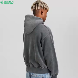Sweat à capuche d'hiver pour homme en coton 100% de haute qualité, coupe classique, doublure polaire, style vintage délavé à l'acide et effet usé - Product Image 4