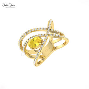 Diseñador 14K Oro sólido Multi vástago Anillo de diamante 7x5mm Corte ovalado Zafiro amarillo Infinity Crossover Anillo de bodas clásico Fábrica - Product Image 2