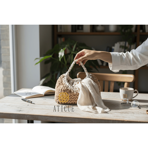 ATICUE Women's Handmade Cotton Rope Crochet <b>Bag</b> Stylish Durable 9x6x7 Inch <b>Small</b> Handbag with Open Closure Solid Color Pattern - Product Image 1