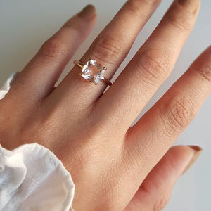 Bague unisexe en or rose 14 carats avec pierre précieuse naturelle Morganite de 2 carats, forme coussin 9x11mm, idéale pour les fêtes romantiques, mariages, fiançailles et anniversaires - Product Image 1