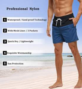 กางเกงว่ายน้ำชายแห้งเร็วสำหรับฤดูร้อน สวมใส่สบายชายหาด มีลายพิมพ์ด้านหน้า ซับในตาข่าย มีกระเป๋า สีพื้น สำหรับผู้ชาย - Product Image 3