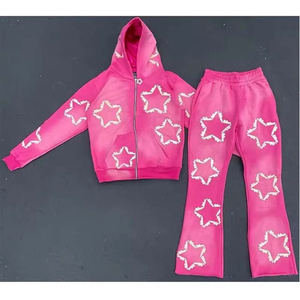Vente en gros Goutte d'épaule surdimensionné 100% coton polaire sérigraphié à capuche pantalons de survêtement marque privée survêtement vêtements de sport - Product Image 1