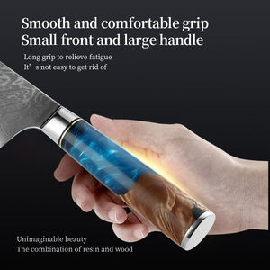 Venta al por mayor personalizado calidad superior OEM ODM servicio Chef cuchillo Damasco hoja cuchillo de cocina Acero inoxidable resina mango azul - Product Image 4