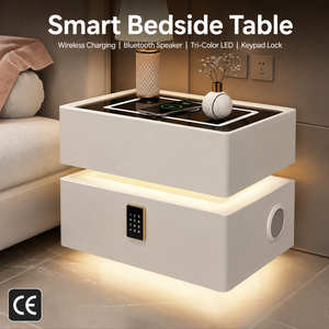 <span class=keywords><strong>Mesita</strong></span> de <span class=keywords><strong>Noche</strong></span> Flotante Inteligente con Carga Inalámbrica, Bloqueo por Huella Dactilar, Altavoz Bluetooth, <span class=keywords><strong>Luz</strong></span> LED, Montada en la Pared para Dormitorio - Product Image 1