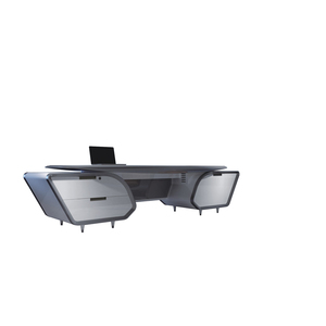 High Glossy White L Shape Office <b>Desk</b> Modern LED Lit Boss Counter Premium President Executive Table Furniture - Product Image 3