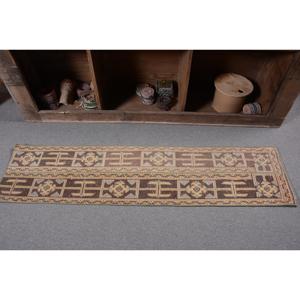 1.3x5.6 ft Turkish Runner Rug, <b>Brown</b> Blue Vintage Solid <b>Wool</b> Rug - Product Image 4
