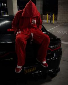 Pantalones de chándal acampanados con diamantes de imitación coloridos con cremallera desgastada personalizada OEM y conjuntos de sudadera para hombre, ropa de calle, chándal lavado con ácido - Product Image 2