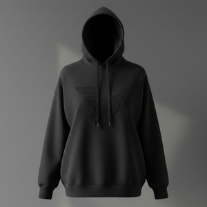 Sweat à capuche en polaire écologique pour femme, logo 3D personnalisé en relief, noir jet, streetwear minimaliste, pull de haute qualité, relief - Product Image 1