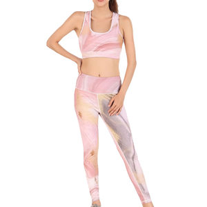 Conjunto de Yoga para Mujer de 2 Piezas, Transpirable, Talla Grande, Cintura Alta Elástica, Ropa Deportiva con Logotipo Frontal - Product Image 1