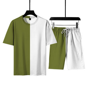 Conjunto de pantalones cortos de algodón transpirable de manga corta para entrenamiento de secado rápido para hombre, venta al por mayor, conjuntos de pantalones cortos informales de verano para hombre - Product Image 6