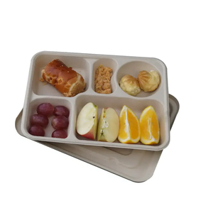 OEM personalizado biodegradable 6 compartimentos Bento Box caña de azúcar bagazo/Pulpa de bambú cartón almuerzo contenedor sin impuestos Dinosource - Product Image 1
