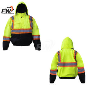 Ropa de Seguridad Reflectante de Alta Visibilidad, Chaqueta Bomber de Invierno para Guardias de Seguridad, Unisex, Cuello Alto de Lona, con Capucha Frontal - Product Image 2