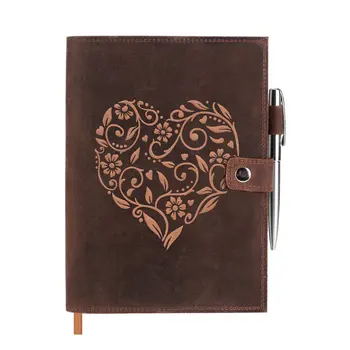 2023 Leather Journal Lined Notebook Journals for Women with Embossed Heart Shape Handmade Leather Notebook with Pen Holder