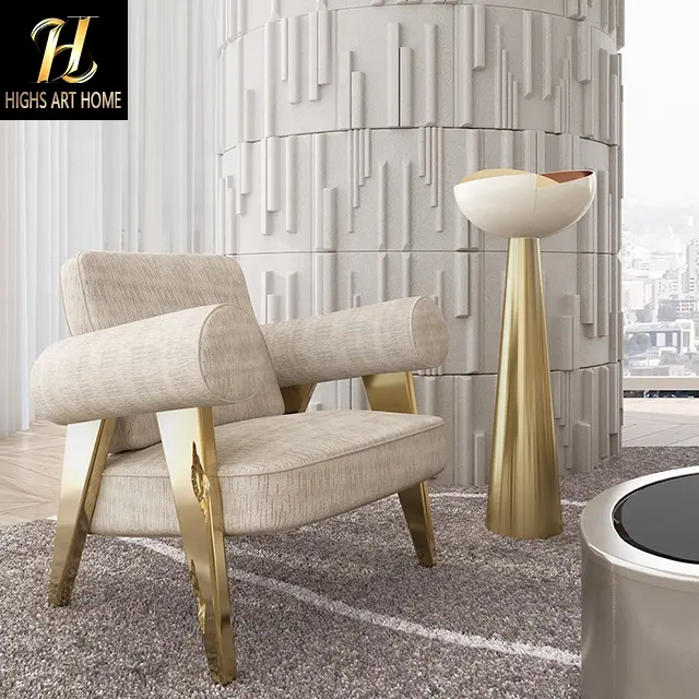 Trendige Produkte 2024 Neuzugänge Portugal modern Luxus-Design Einzelsofa-Sessel Samtaufbechtung Stoff Messingbein-Sessel